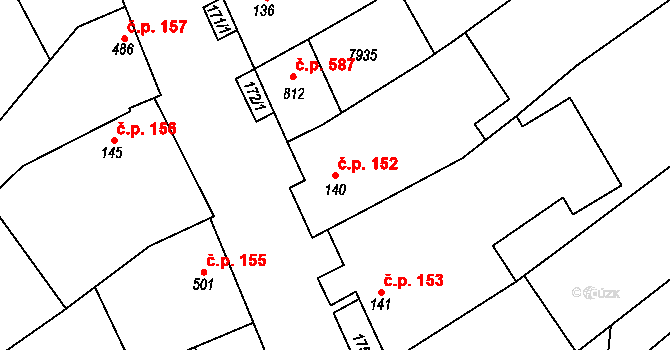 Dambořice 152 na parcele st. 140 v KÚ Dambořice, Katastrální mapa