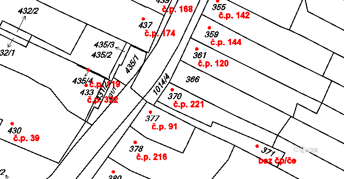Milokošť 221, Veselí nad Moravou na parcele st. 370 v KÚ Milokošť, Katastrální mapa
