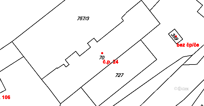 Vrapice 24, Kladno na parcele st. 70 v KÚ Vrapice, Katastrální mapa
