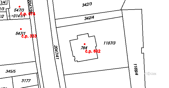 Šumperk 602 na parcele st. 784 v KÚ Šumperk, Katastrální mapa