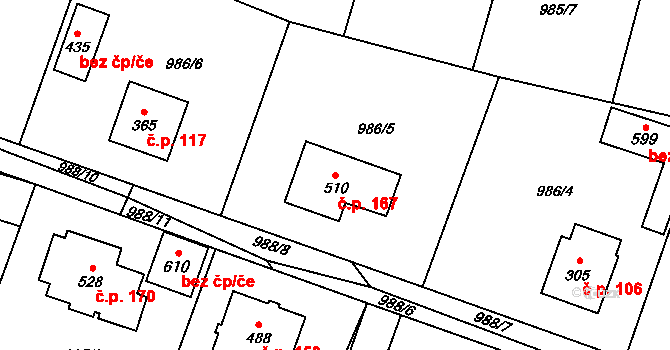 Pecerady 167, Týnec nad Sázavou na parcele st. 510 v KÚ Pecerady, Katastrální mapa