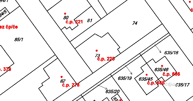 Jirny 225 na parcele st. 73 v KÚ Jirny, Katastrální mapa