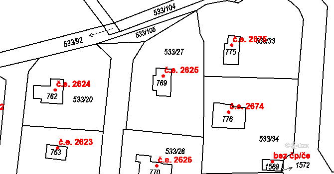 Těptín 2625, Kamenice na parcele st. 769 v KÚ Těptín, Katastrální mapa
