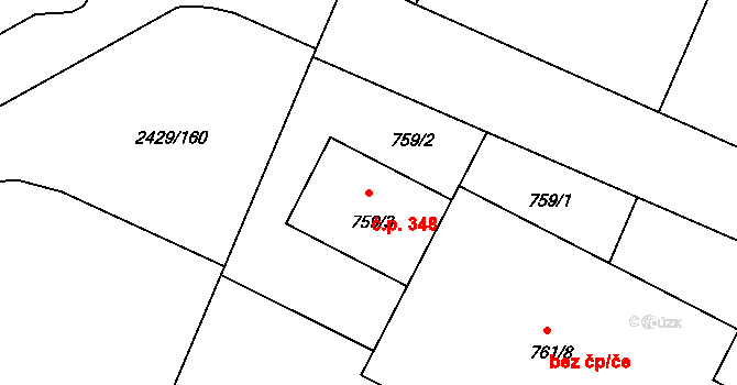 Dačice V 348, Dačice na parcele st. 759/3 v KÚ Dačice, Katastrální mapa