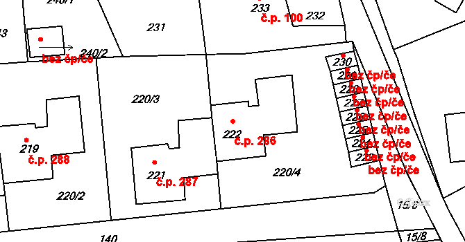 Loděnice 286 na parcele st. 222 v KÚ Loděnice u Berouna, Katastrální mapa