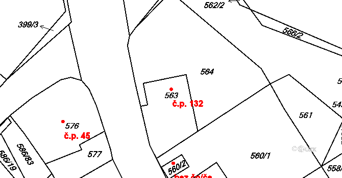 Kvaň 132, Zaječov na parcele st. 563 v KÚ Kvaň, Katastrální mapa