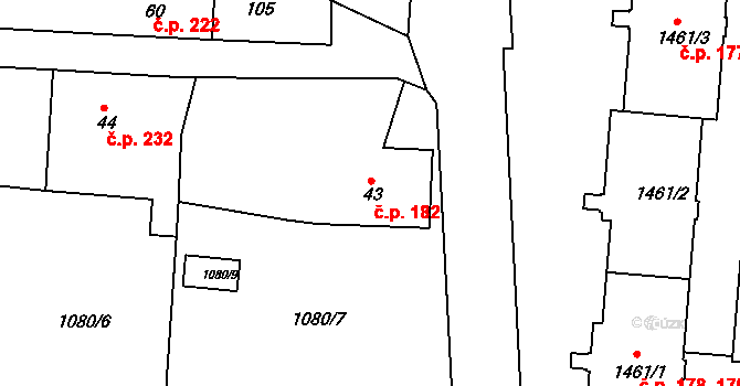 Cvikov I 182, Cvikov na parcele st. 43 v KÚ Cvikov, Katastrální mapa