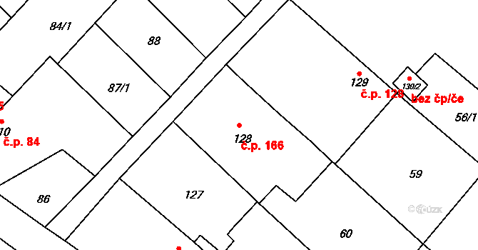 Brocno 166, Štětí na parcele st. 128 v KÚ Brocno, Katastrální mapa