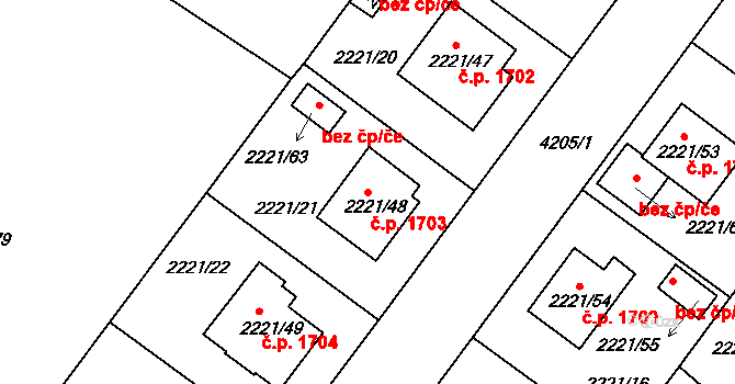 Roudnice nad Labem 1703 na parcele st. 2221/48 v KÚ Roudnice nad Labem, Katastrální mapa