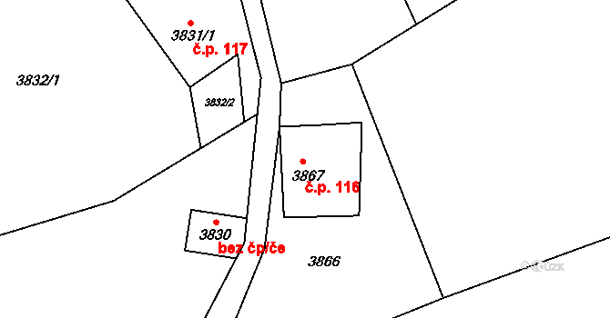 Podmoklice 116, Semily na parcele st. 3867 v KÚ Semily, Katastrální mapa
