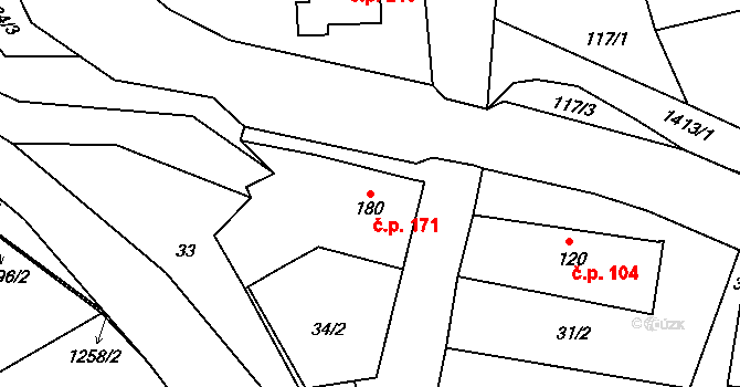 Horní Nová Ves 171, Lázně Bělohrad na parcele st. 180 v KÚ Horní Nová Ves, Katastrální mapa