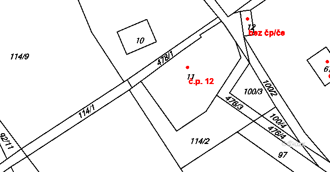 Rýdrovice 12, Horní Heřmanice na parcele st. 11 v KÚ Rýdrovice, Katastrální mapa