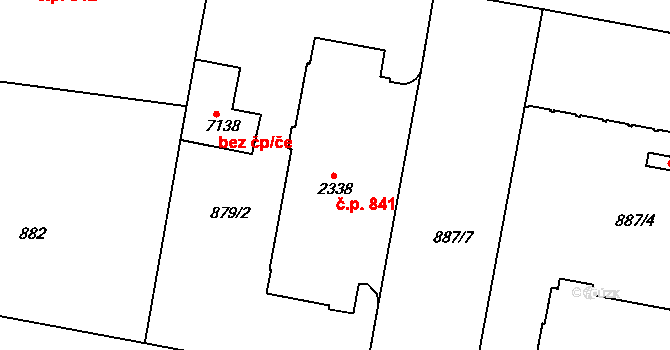Horka-Domky 841, Třebíč na parcele st. 2338 v KÚ Třebíč, Katastrální mapa