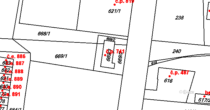 Skřečoň 741, Bohumín na parcele st. 669/3 v KÚ Skřečoň, Katastrální mapa