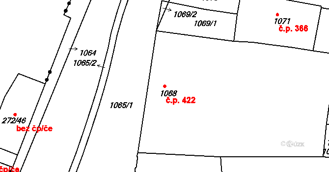 Trnitá 422, Brno na parcele st. 1068 v KÚ Trnitá, Katastrální mapa
