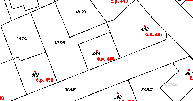 Veltrusy 455 na parcele st. 450 v KÚ Veltrusy, Katastrální mapa