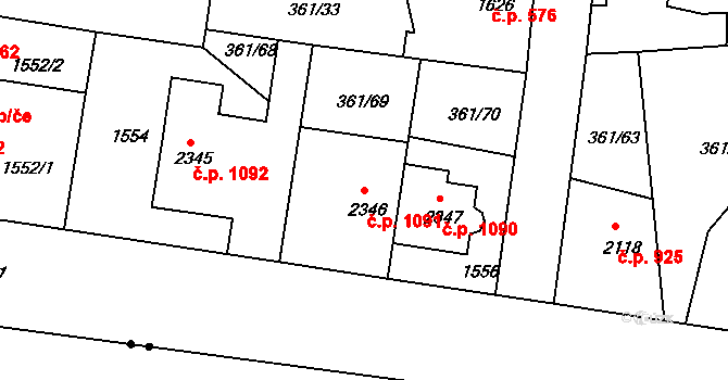 Mladá Boleslav III 1091, Mladá Boleslav na parcele st. 2346 v KÚ Mladá Boleslav, Katastrální mapa