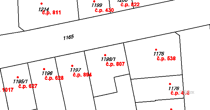 Žižkov 807, Praha na parcele st. 1198/1 v KÚ Žižkov, Katastrální mapa