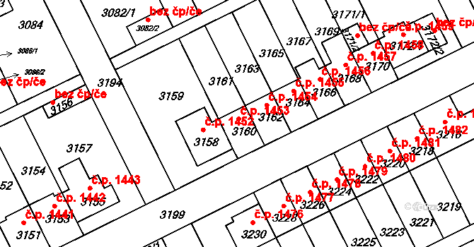 Záběhlice 1453, Praha na parcele st. 3160 v KÚ Záběhlice, Katastrální mapa