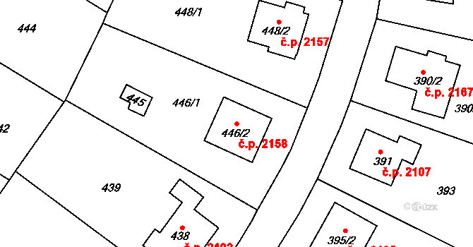 Komořany 2158, Praha na parcele st. 446/2 v KÚ Komořany, Katastrální mapa
