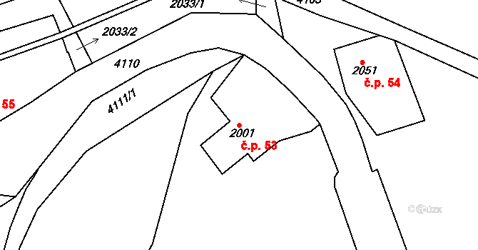 Dejvice 53, Praha na parcele st. 2001 v KÚ Dejvice, Katastrální mapa