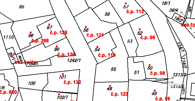 Nebušice 119, Praha na parcele st. 54 v KÚ Nebušice, Katastrální mapa