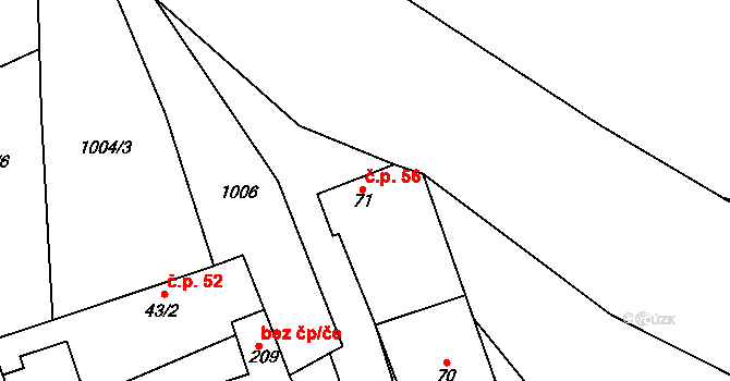 Obory 56 na parcele st. 71 v KÚ Obory, Katastrální mapa