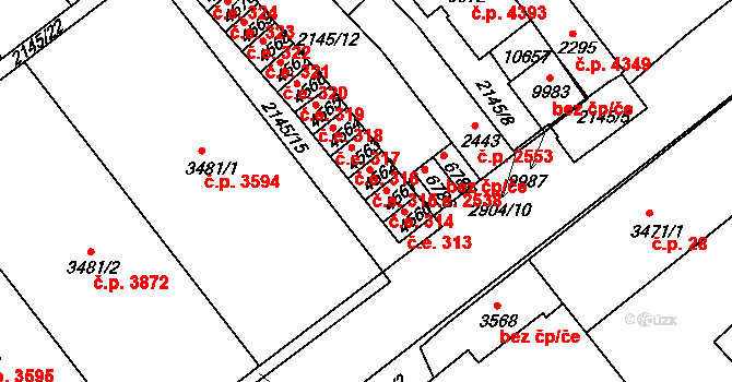 Hodonín 315 na parcele st. 4562 v KÚ Hodonín, Katastrální mapa
