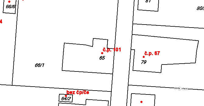 Stará Lípa 101, Česká Lípa na parcele st. 65 v KÚ Stará Lípa, Katastrální mapa
