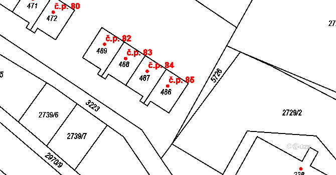 Chotěvice 85 na parcele st. 486 v KÚ Chotěvice, Katastrální mapa