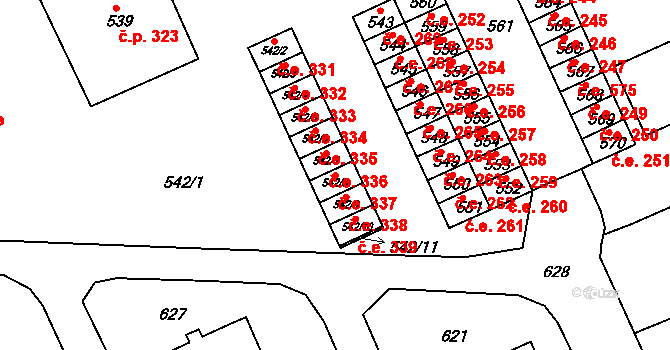 Mokrá 337, Mokrá-Horákov na parcele st. 542/8 v KÚ Mokrá u Brna, Katastrální mapa
