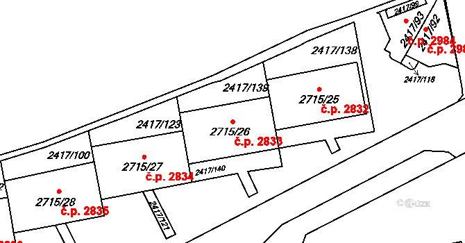 Hranice 2833, Karviná na parcele st. 2715/26 v KÚ Karviná-město, Katastrální mapa
