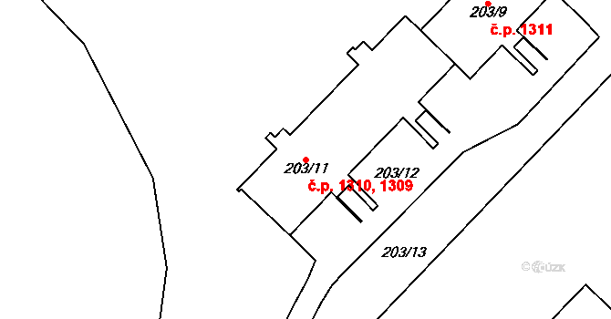 Podlesí 1309,1310, Havířov na parcele st. 203/11 v KÚ Bludovice, Katastrální mapa
