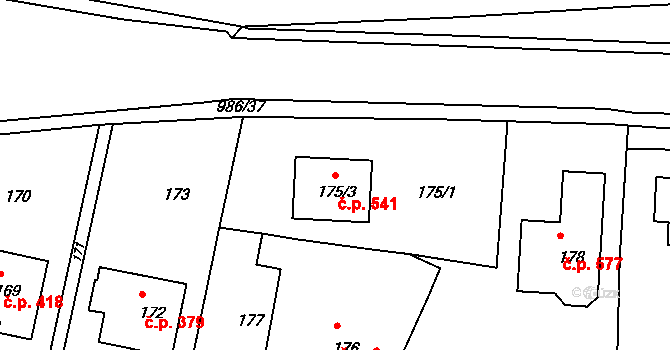 Štípa 541, Zlín na parcele st. 175/3 v KÚ Štípa, Katastrální mapa