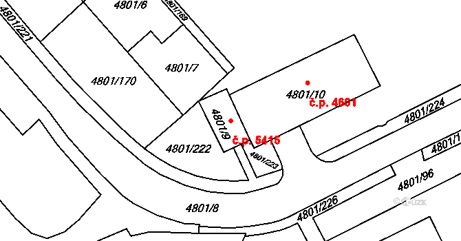 Chomutov 5415 na parcele st. 4801/9 v KÚ Chomutov I, Katastrální mapa