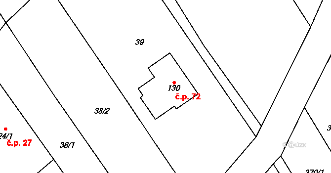 Kacákova Lhota 72 na parcele st. 130 v KÚ Kacákova Lhota, Katastrální mapa