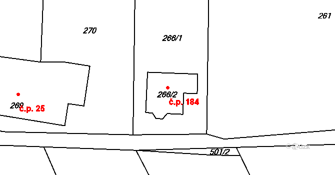 Daskabát 184 na parcele st. 266/2 v KÚ Daskabát, Katastrální mapa