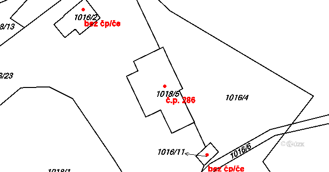 Lípa 286 na parcele st. 1018/5 v KÚ Lípa nad Dřevnicí, Katastrální mapa