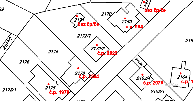 Modřany 2022, Praha na parcele st. 2172/2 v KÚ Modřany, Katastrální mapa