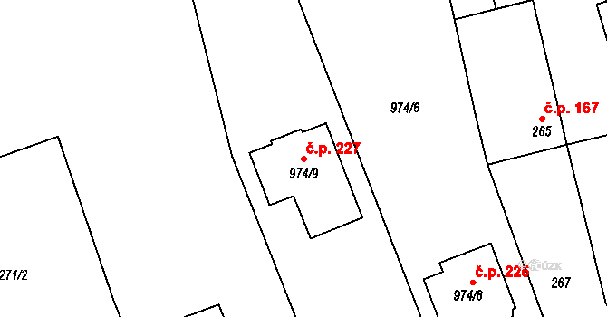 Řícmanice 227 na parcele st. 974/9 v KÚ Řícmanice, Katastrální mapa