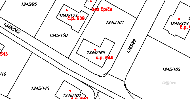 Pokratice 544, Litoměřice na parcele st. 1345/169 v KÚ Pokratice, Katastrální mapa