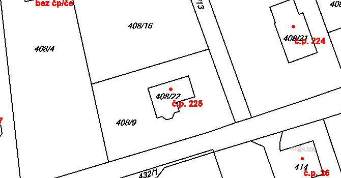 Hodoňovice 225, Baška na parcele st. 408/22 v KÚ Hodoňovice, Katastrální mapa