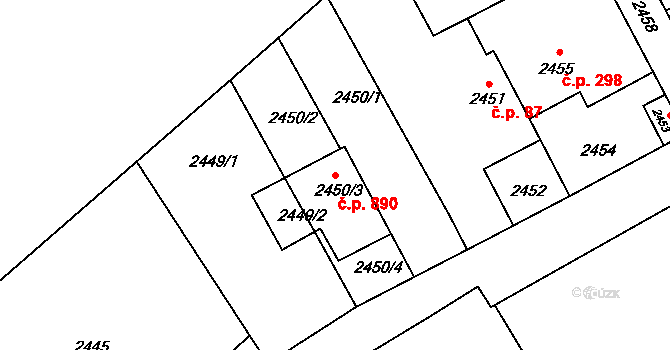 Libušín 890 na parcele st. 2450/3 v KÚ Libušín, Katastrální mapa