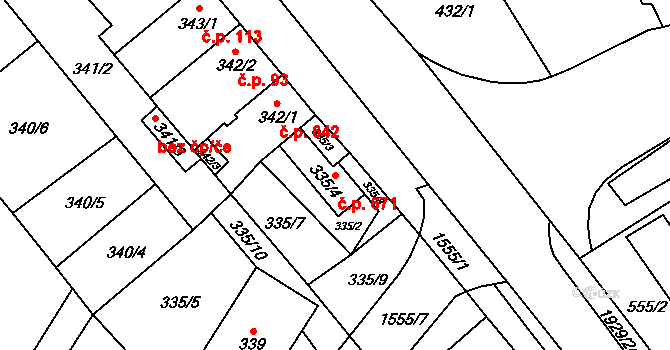 Zbýšov 671 na parcele st. 335/4 v KÚ Zbýšov u Oslavan, Katastrální mapa