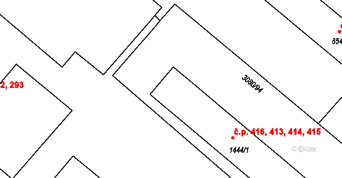 Týnec nad Sázavou 413,414,415,416 na parcele st. 1444/1 v KÚ Týnec nad Sázavou, Katastrální mapa
