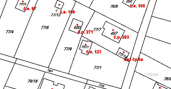 Útěchov 121, Brno na parcele st. 77/11 v KÚ Útěchov u Brna, Katastrální mapa