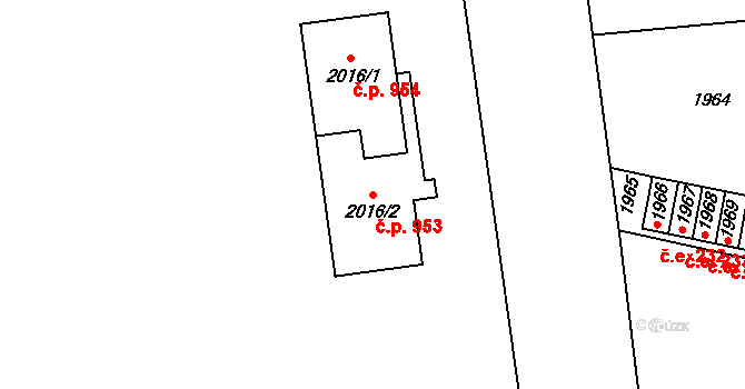 Bystřice nad Pernštejnem 953 na parcele st. 2016/2 v KÚ Bystřice nad Pernštejnem, Katastrální mapa