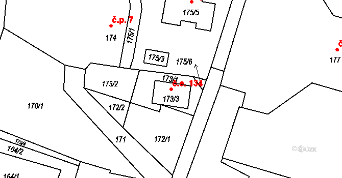 Rybnov 134, Holany na parcele st. 173/3 v KÚ Holany, Katastrální mapa