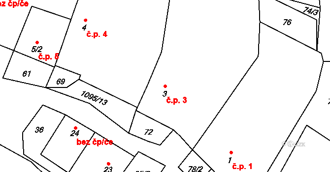 Kotlasy 3 na parcele st. 3 v KÚ Kotlasy, Katastrální mapa