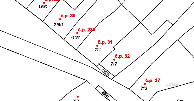 Křižanov 31 na parcele st. 211 v KÚ Křižanov, Katastrální mapa